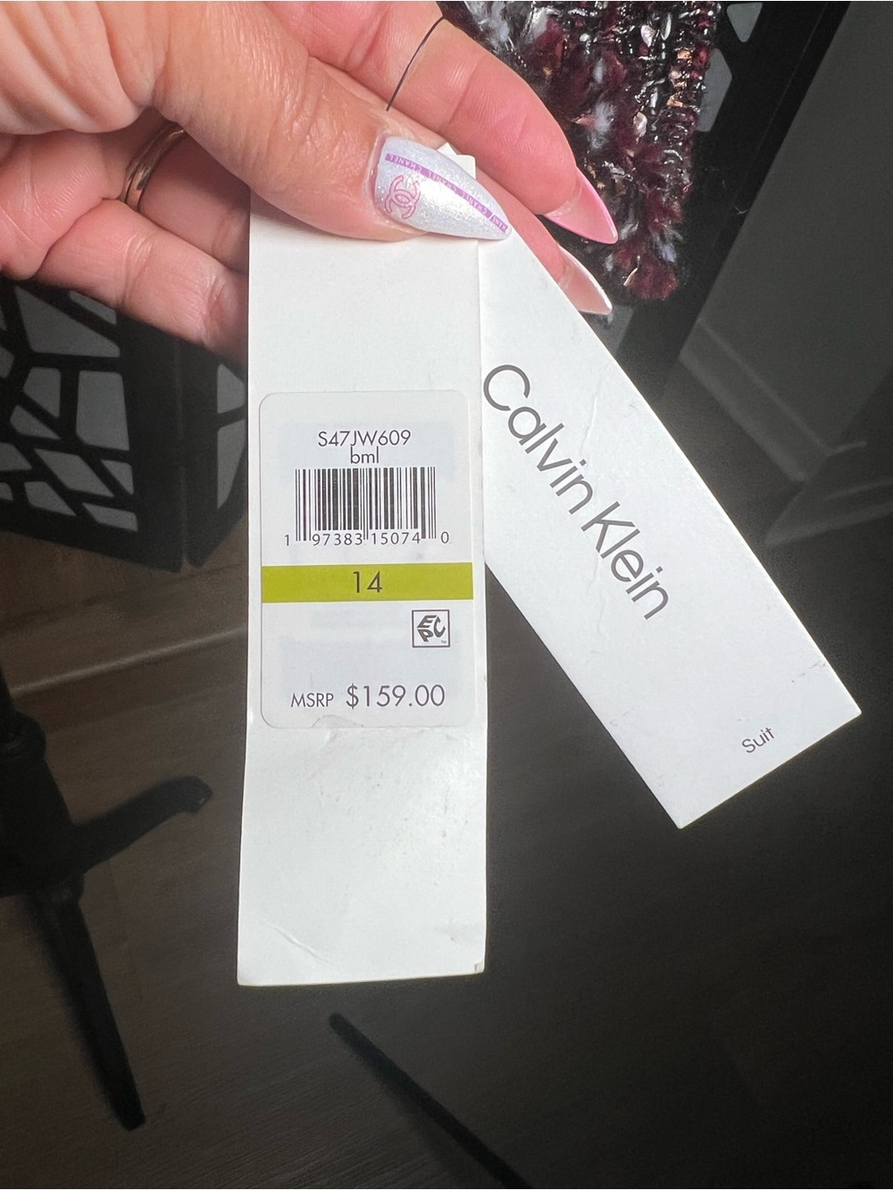 Calvin Klein Open Front Tweed Jacket. NWT size 14. With Pockets. Black &Burgundy - Picture 4 of 11
